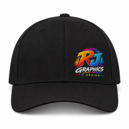 RJ Graphics embroidered Flexfit 6597 hat — Front Left placement