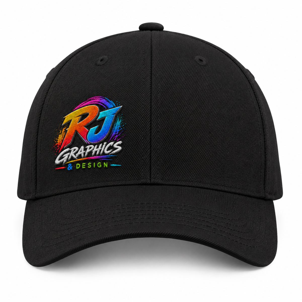 RJ Graphics embroidered Flexfit 6597 hat — Front Right placement