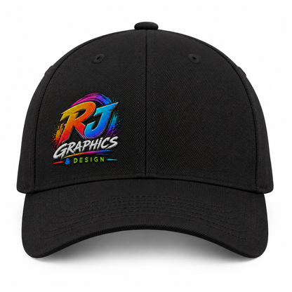 RJ Graphics embroidered Flexfit 6597 hat — Front Right placement