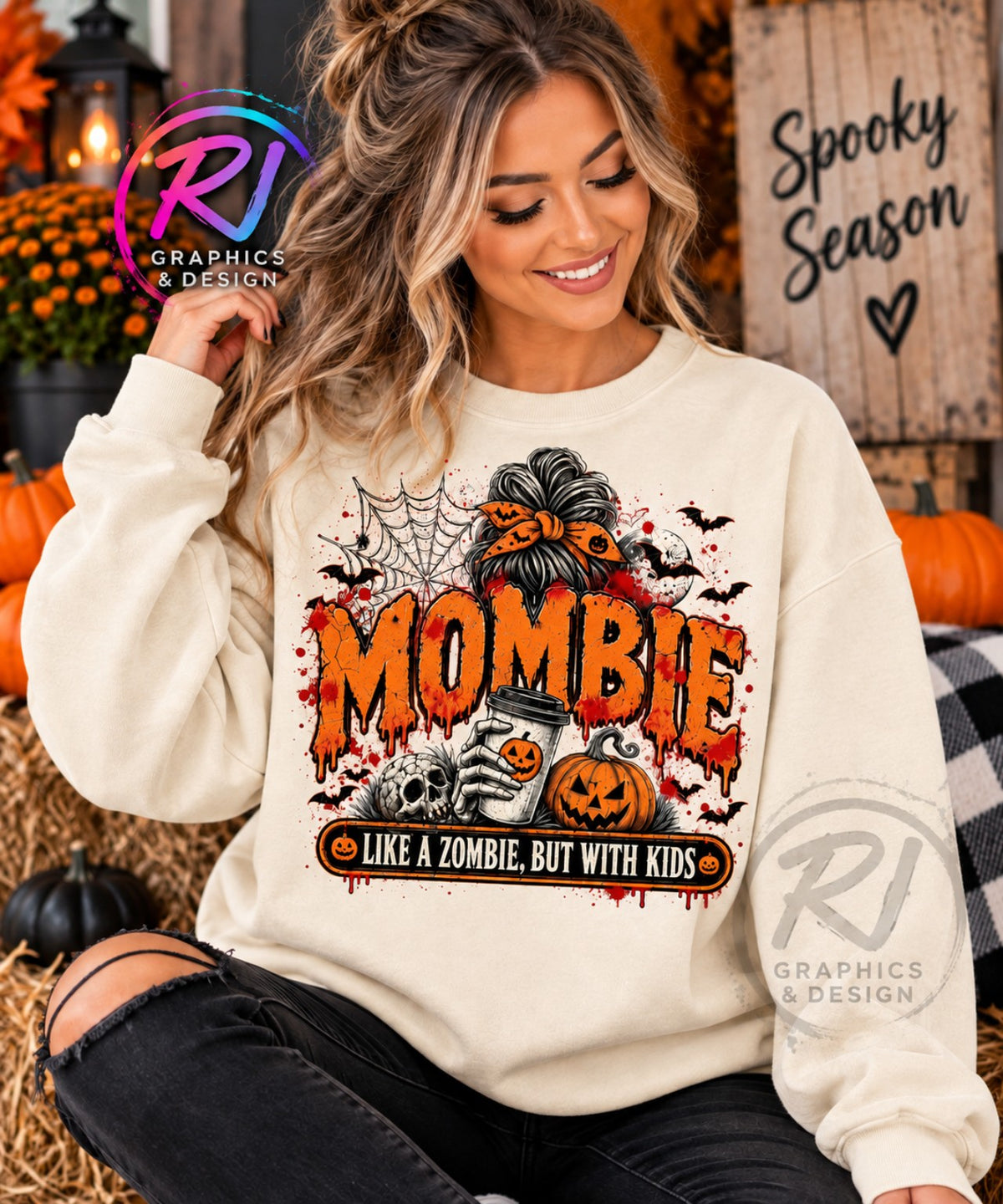 Mombie Like a Zombie But With Kids Halloween sweatshirt by RJ Graphics and Design