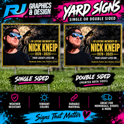 Nick Kneip memorial double-sided yard sign mockup