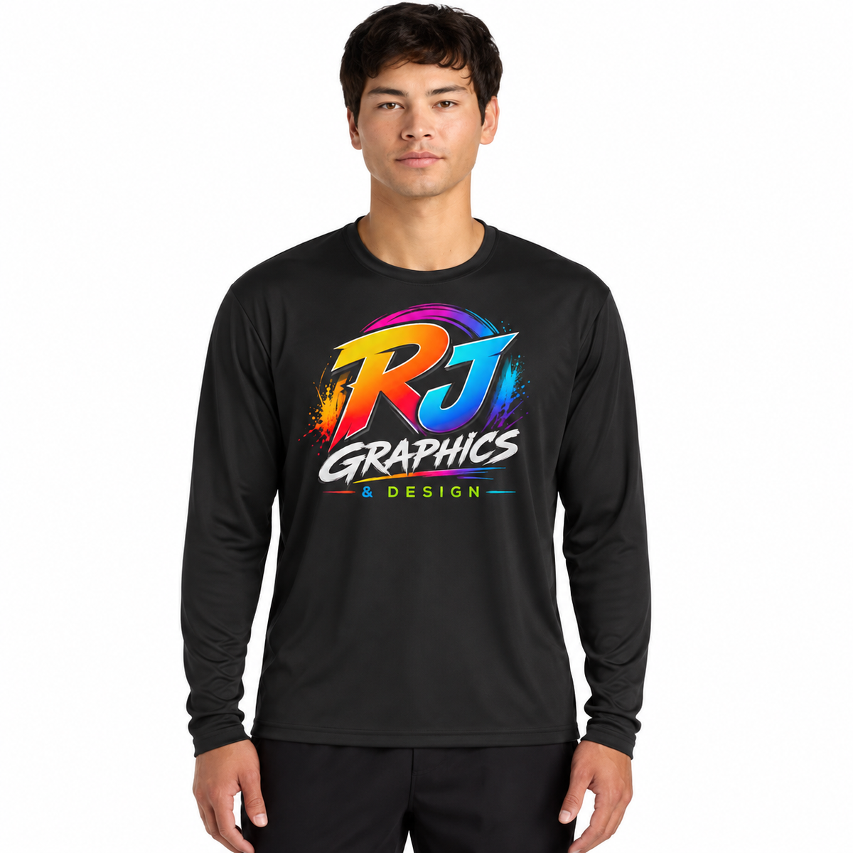 RJ Graphics branded A4 N3165 men's cooling performance long sleeve T-shirt mockup