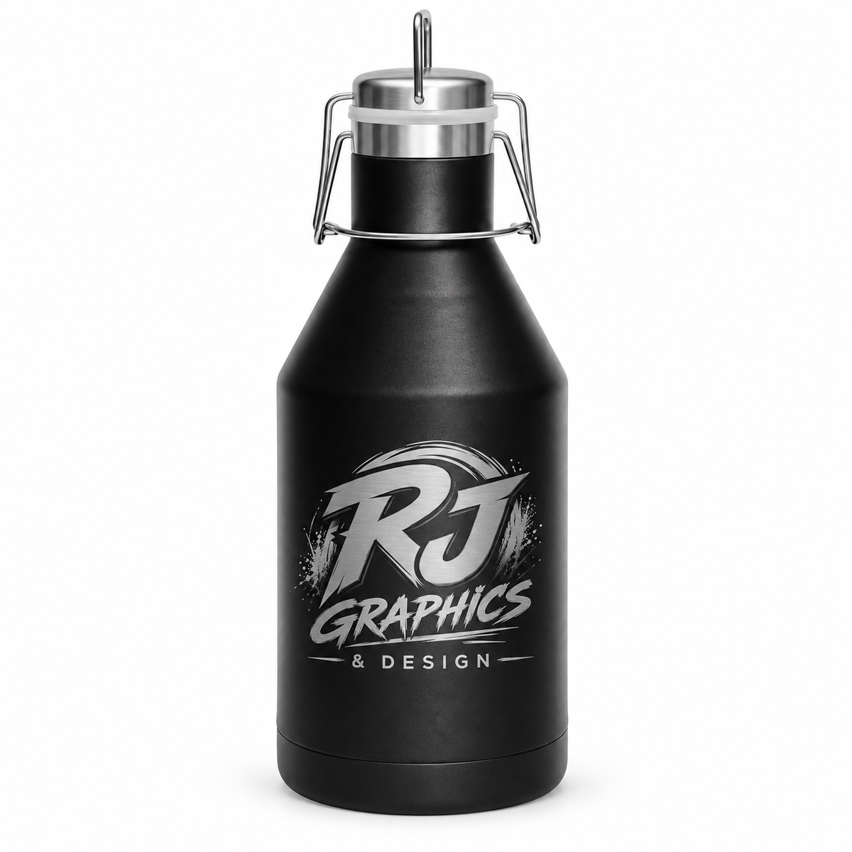 RJ Graphics laser engraved 64 oz stainless steel growler