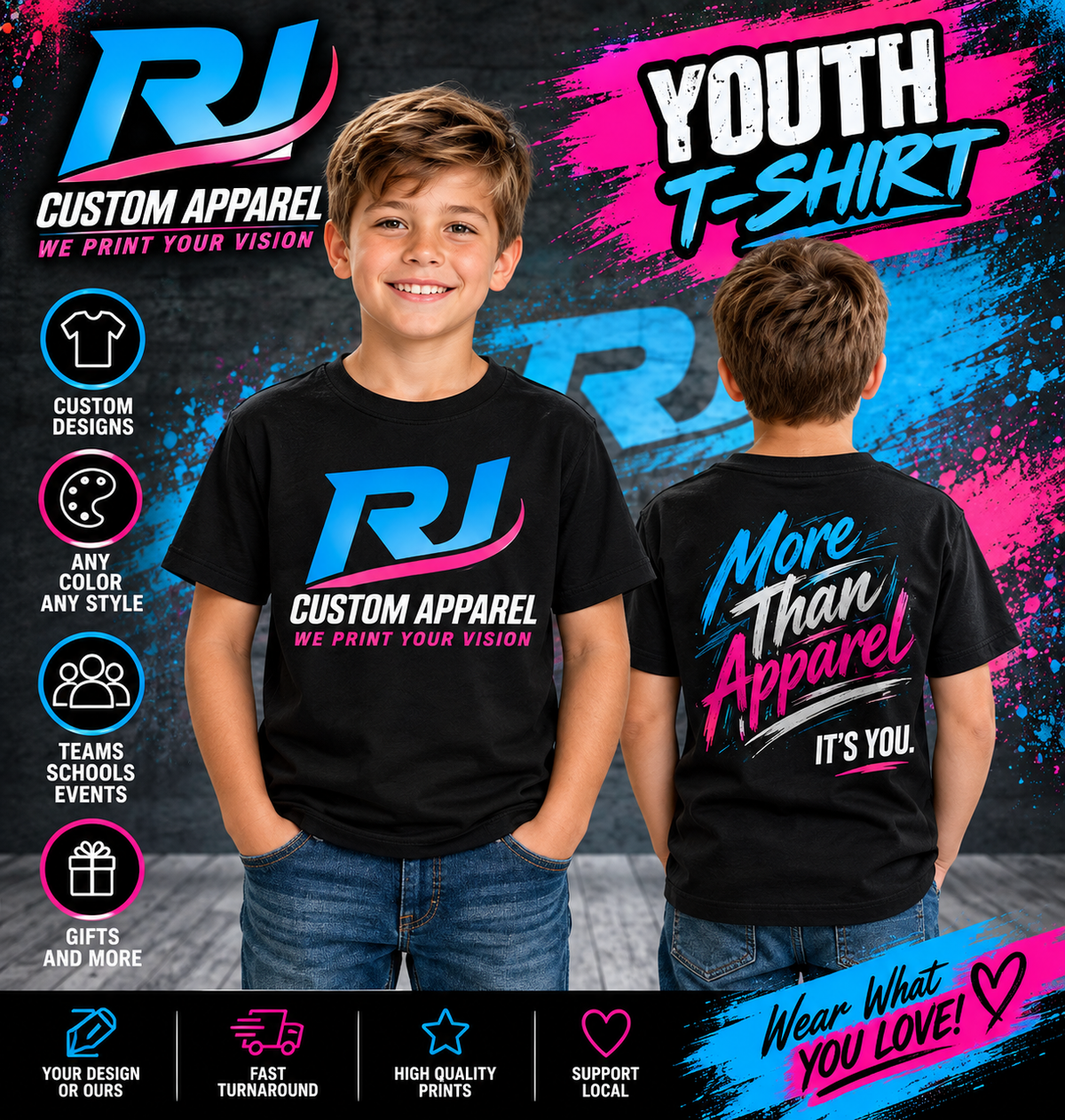 RJ Graphics and Design Youth Custom T-Shirt mockup